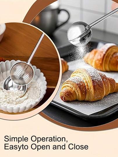 1pc Kitchen Flour Duster For Baking, One-Handed Operation, Stainless Steel Powdered Sugar Shaker Duster, Pick Up And Dust Flour Sifter