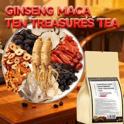 Kidney Tea Formula Ginseng Six Treasure Tea - Essential Ginseng And Goji Berry Herbal Ten Treasure Tea | Kidney And Liver Nourishment, Kidney Cleansing, Traditional Chinese Medicine, Asian Herbs | Boosts Brainpower And Focus | A Healthy Alternative To Energy Drinks | Perfect For Students, Professionals, And Those Working Late At Night | Perfect For Him On His Birthday Or Christmas | Gifts For Men
