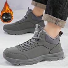 男士轻便保暖雪地运动鞋 - 保暖内衬冬季徒步靴，防滑PU鞋面，适合户外活动（黑色，系带设计），徒步鞋，保暖装备，中帮设计，结构坚固，适合积极的生活方式
