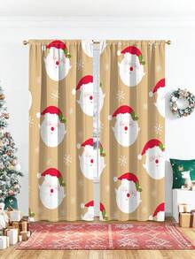 2PCS Cute Cute Cute Cartoon Cartoon Santa Claus Head Pattern Flannel Fabric Printed Curtains, Semi-Blackout, Easy-To-Install Rod-Pocket Style.