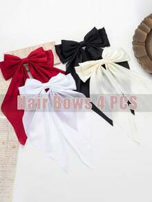 4 piezas Pasadores de pelo con lazos grandes - Adecuados para cabello grueso y fino, pasadores de garra antideslizantes, accesorios para el cabello de niñas, lazos, lazos de cinta, clips de archivo, lazos, decoración para el cabello de fiesta, moda del Día de la Madre, fiesta de todos los días, accesorios para el cabello del Día de San Valentín, pasadores de garra del Día de San Valentín, útiles escolares - Multicolor - View 2