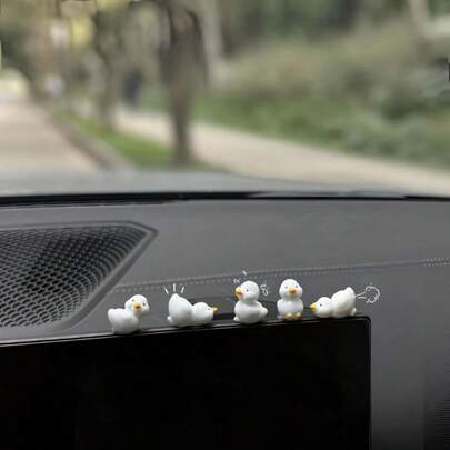 Bộ 5 món trang trí nội thất xe hơi chủ đề vịt dễ thương - Đồ trang trí bảng điều khiển mini sáng tạo, mô hình tiểu cảnh, phụ kiện trang trí nội thất xe hơi ngộ nghĩnh, phụ tùng ô tô