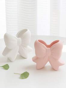 1PC Ribbon Bowknot Decorative Flower Vase, Glossy Bow-Shape Planter For Living Room, Balcony Or Garden Table Home Decor