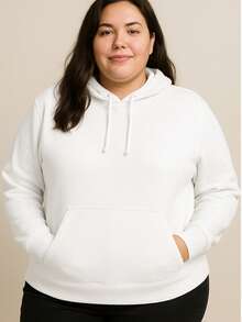 Plus Size Plain Unisex Women's Warm Fleece Sweatshirt With Kangaroo Pocket And Hood, Sizes P To G4 - 白色 - 查看 2