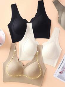 4pcs Women's Seamless Wire-Free Ribbed Fabric Bras - Nhiều màu - Xem 3