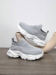 1 Pair Kids Sneaker Socks, Fashionable Casual Slip-On Breathable Non-Slip Running Shoes, Spring New Arrival - Grey - View 3