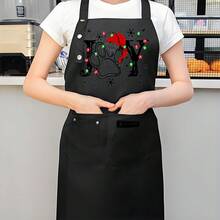 1pc Adjustable Kitchen Apron With Large Pockets - Heavy-Duty Polyester Cooking Apron, Long Adjustable Straps & Belt For Home, Restaurants, Catering, Baking - Chef Apron For Women & Men, Apron For Kitchen, Culinary Attire, Holiday Themed Design, Practical Kitchenwear, Food Service, Functional Design, Durable Fabric, Catering Service - AZX0001 - Xem 9
