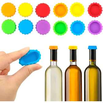 12PCS Silicone Bottle Cap Beer And Wine Kit Smooth Coloured,Beer Freshness LidBeer Freshness Lid,DIY Beer Bottle Cap