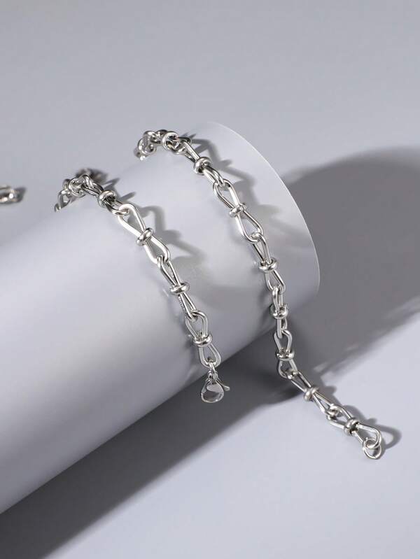 1pc Fashionable Stainless Steel Handmade Bow Tie Chain Bracelet - Couples Gift Jewelry, Versatile Bracelet With Lobster Clasp, Durable