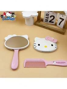 1pc Sanrio 2-In-1 Portable Makeup Mirror & Comb, Featuring Melody, Pompompurin And Hello Kitty Designs, Cute Cartoon Style, Suitable For All Hair Types, Ideal For Travel And Daily Use, Valentine's Day Gift For Girlfriend And Mom