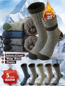 5 Paar Herren dicke, warme Wollsocken, Retro Schnee Wandern Sport Crew Socken, thermische Handtuch Lange Socken für den Winter, kuschelige Socken - Verschiedenfarbig - Übersicht 10