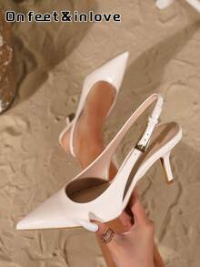 On feet& in love 女士时尚优雅尖头一脚蹬鞋，配有金属扣带，适合搭配连衣裙、细高跟鞋 - 米色 - 查看 1