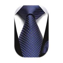 Ties Men Silk Long Tie And Pocket Square Classic Plaid Checkered 63 Inches Men's Neckties Business - X-Lớn + A2-Xanh nước biển 1 - Xem 2