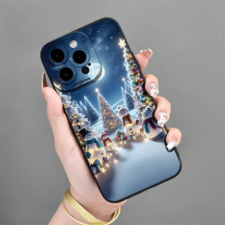 New Christmas Theme Snowman Family Pattern Creative Hot-Selling Phone Case - Suitable For IPhone 16e/7/8/XR/XS/X/11/12/13/14/15/16 Pro Max/Plus, Shockproof Full Protection Phone Case/Printed Phone Case/UV Phone Case, Gift For Friend/Friend - nero - Visualizzare 1