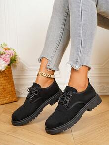 Pantofi Oxford pentru femei, la modă, 2025, noi, cu curea încrucișată, pantofi casual pentru exterior - Negru - Vizualizare 2