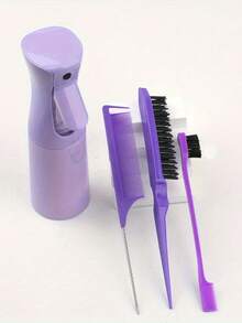 4件套美发造型工具套装：喷雾瓶、2个尖尾梳、蓬松梳、眉梳、尼龙双面造型梳和边缘刷、迷你喷雾瓶、发刷、梳子 - 彩色 - 查看 5