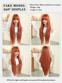 7JHH WIGS 34 Inch Extra Long Straight Maple Leaf Orange Wig With Bangs - Super Long Natural Layered Wigs, High Quality Soft Synthetic Fiber Wigs For Women Daily Wear, Festival Ready Party Use, Graduation Gift - Beginners Glueless Wig Accessories