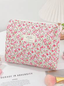 1 chiếc túi đựng mỹ phẩm chần bông đa năng in họa tiết hoa hồng đỏ, túi trang điểm thời trang thường ngày dung tích lớn có khóa kéo, túi đựng văn phòng phẩm du lịch, túi trang điểm thiết yếu cho kỳ nghỉ, túi đựng đồ, túi trang điểm, vật dụng cần thiết khi đi du lịch - Hồng - Xem 13