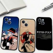 Custodia per telefono con motivo dell'anime Gintama, compatibile cone 17, 16, 15, 11, 13, 14 Pro Max, 7, 8 Plus, X, Xr, Xs Max, 12 mini, con cover nera