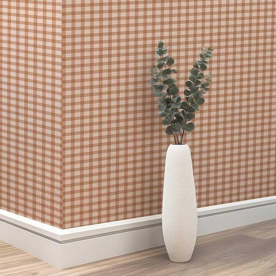 173"*787" Plaid Wallpaper Stick And Peel, Striped Farmhouse Self Adhesive Contact Paper Wallpaper For Bathroom Bedroom Nursery Shelf Drawer Linerhalloween - màu nâu - Xem 1