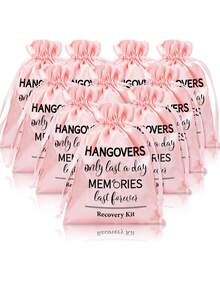 粉色礼品束口袋，情人节填充物，礼品填充物，适用于情人节、婚礼、圣诞节。粉色婚礼宿醉套装袋 - 大号束口袋，适用于新娘派对和单身派对，是完美的宿醉恢复包装、送礼佳品和圣诞节情人节礼物。 - 粉色 - 查看 7