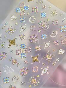 1 Stück neue chinesische bohemian Muster Nagel Aufkleber mit Perlen, Sternen und Mond 5D Nagelkunst mit orientalischer Fusion, multidimensionale kulturelle selbstklebende Nägel für elegante DIY Maniküre Dekorationen von Frauen