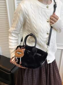 Dedoo 歐美小眾設計 PU 水桶包附扣環，女款街頭手提包，適合秋冬購物、通勤、派對，送禮首選 - 黑色 - 查看 6