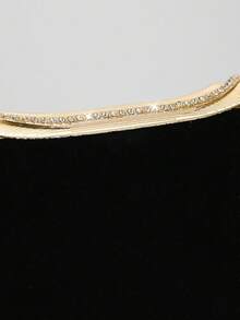 Bolsa feminina minimalista de veludo para banquete, bolsa clutch com strass para casamento romântico, bolsa preta para festa formal, bolsa para noiva, bolsa para vestido de gala formal com corrente - Preto - Ver 6