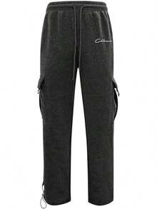 Pantalones deportivos de forro polar pesados para hombre, con cintura elástica elástica 2023, pantalones deportivos al aire última intervensión con bolsillos - F- Gris Oscuro - Ver 4