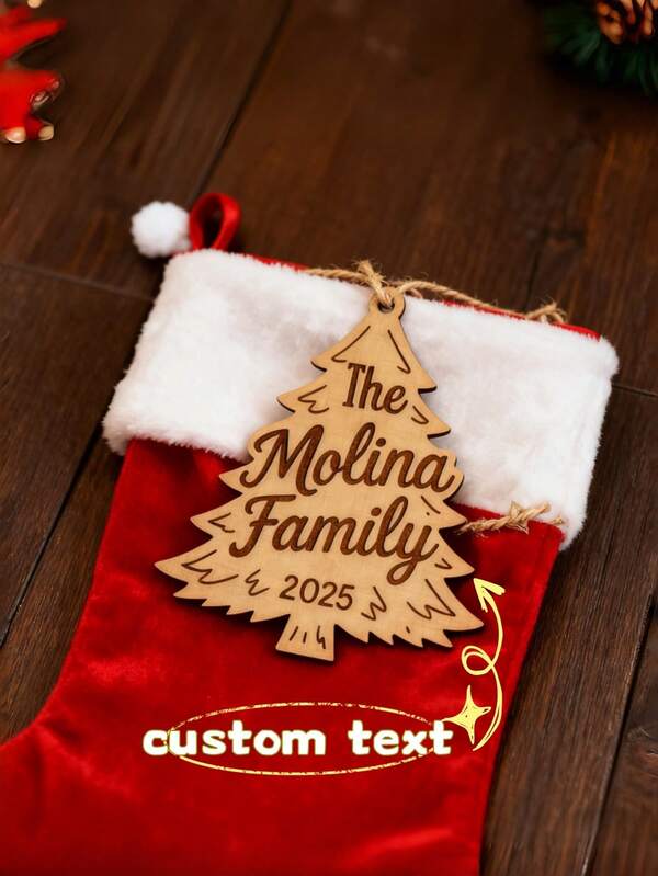 1PC Wooden Christmas Tree Ornament, Laser-Cut Craft – Custom Text Tag, Christmas Tree Gift, Holiday Stocking Keepsake, Perfect For Christmas Eve, Winter Birthday, House-Warming, Classroom Exchange, Rustic Mantel, Family Craft Night & Holiday Decor