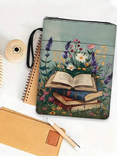 1 pieza Funda con cremallera para libro, Funda protectora para libro de bolsillo, Cubierta para libro de bolsillo, Cubierta de libro, Protector de libro, Bolsa para libro, Bolsa para libro impresa con bolsillo frontal Bolsa de almacenamiento multifuncional para libros, Adecuada para escuela, estudiantes, maestros, amantes de los libros