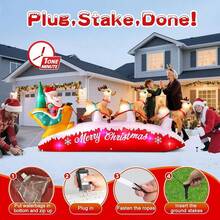 2.4M Inflable Navidad Santa con Barra de Caramelo y Decoración de Regalo, con Sombrero de Navidad y Luces LED Integradas, para Césped al Aire Libre, Jardín, Decoración de Terraza - 304CM-Trineo de Renos - Ver 2