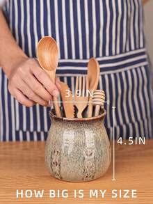 Ceramic Utensil Holder, Small Utensil Crock Ideal For Spoons, Forks And Knives, Easy To Clean 30 Oz (Gradient Gray) - Mặc định - Xem 2