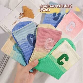 5 Pairs Cute Cartoon Sports White Socks For Women, Thick Fluffy Mid-Calf Riding Socks, Adorable Japanese Ins Style, Suitable For Dance & Yoga, Autumn/Winter