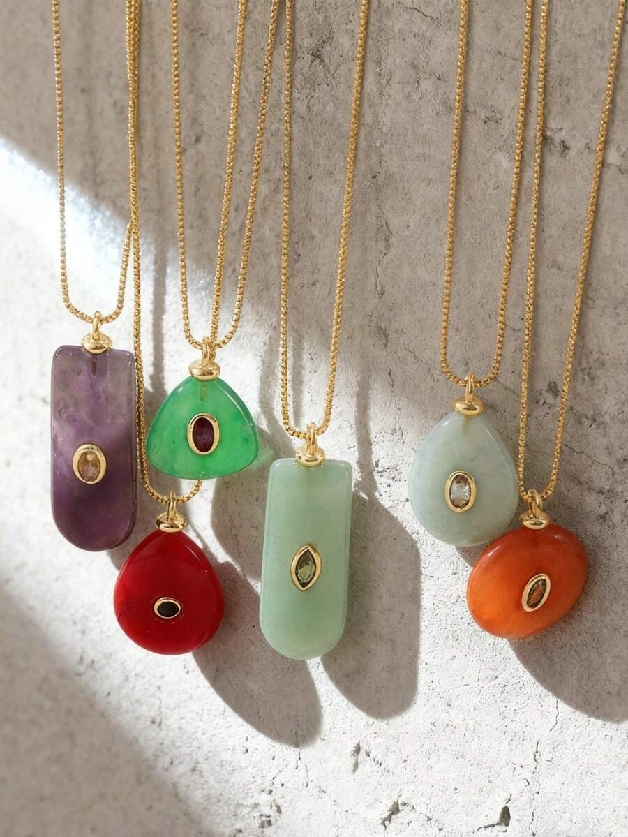 1pc Minimalist Elegant Natural Stone Inlaid Faux Turquoise Titanium Steel Necklace, Boho Style, 18K Gold Plated, Fashionable Women's Jewelry, Suitable For Daily Wear, Vacation, Party, Music Festival, Celebration And Holiday, Delicate And Simple Accessory Gift. (Natural Stone May Have Slight Color Difference.)