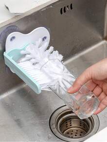 1个二合一杯子清洁刷 - 多功能刷头，非电动，吸盘式安装，手动玻璃杯清洗刷，耐用塑料和橡胶材质，适用于厨房、酒吧，完美清洁杯子、酒杯，厨房必备用品 - 彩色 - 查看 12