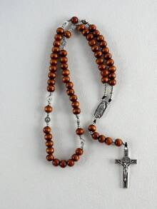 GO2CJBEADS 1件复古天主教念珠首饰，59颗10毫米木珠十字架项链，手工毛衣链木质天主教十字架吊坠项链，男士款 - Z0457S - 查看 11