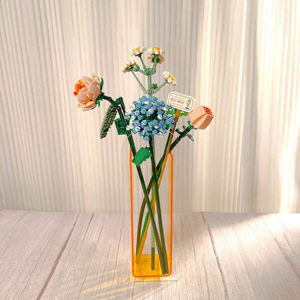 Juego de 680 bloques de construcción de ramos de flores artificiales para decoración del hogar, regalos para adultos y niñas mayores de 6 años.