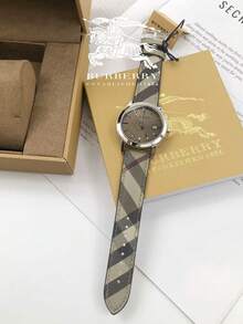 Burberry Simple & Fashionable Brown Checked Leather Strap - Silver - View 5