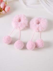 2pcs/Set Ikat Rambut Rajut Rumbai Bulu Warna Pink untuk Anak Perempuan Musim Gugur/Dingin, Aksesori Rambut Gaya Putri yang Lucu, Cocok untuk Penggunaan Sehari-hari - MultiWarna - View 4