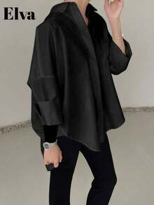 ELVA 大码女式衬衫，适合办公室穿着、教师衬衫、复活节衬衫、优雅女士衬衫、商务职业装、工作衬衫、优雅女士衬衫、女士新年衬衫、女士夏季衬衫、情人节衬衫，黑色春季款 - 黑色 - 查看 3