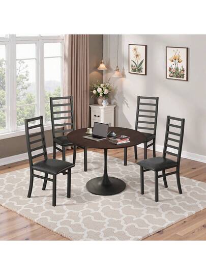Dining Chairs Set Of 4, Steel Legs PU Leather Seat Kitchen, Living Room, Black, Grijs view 2