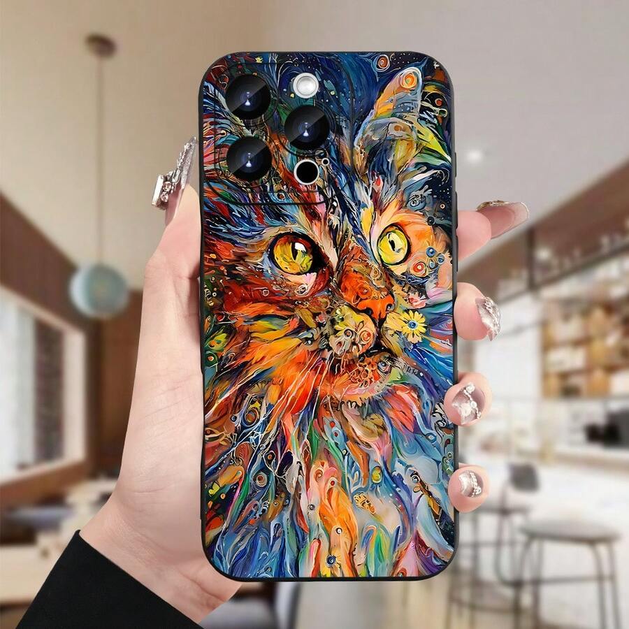 Funda de Teléfono con Patrón de Animación de Gato, Personalidad Creativa y Divertida, Protección Completa Engrosada, Cubierta Suave de TPU a Prueba de Golpes y Caídas, Regalo de Cumpleaños o Festivo para Hombres y Mujeres, Adecuada para iPhone 16 15 14 13 12 11 XS XR X 7 8 Mini Plus Pro Max S - Mezcla de colores - Ver 1