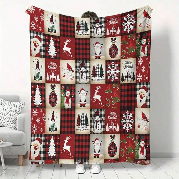 1 Czeski koc patchworkowy – Żywy flanelowy koc z geometrycznymi i kwiatowymi wzorami. Nadaje się na każdą porę roku, miękki i ciepły, idealny na sofę, kemping, jako prezent do domu i nie tylko. Wyrafinowany koc patchworkowy. Sypialnia. Koc. Zima. Boże Narodzenie. Dekoracja pokoju.