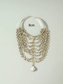 imoli 1pc Minimalist Fashionable Metal Tassel Pendant Necklace With Teardrop & Heart Charms, Multi-Layer Bracelet Jewelry, Versatile Gift For Women, Suitable For Parties And Holidays