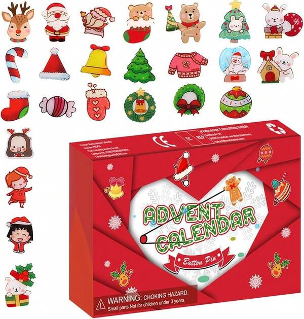 Weihnachts-Adventskalender für Kinder, Countdown bis 2025 – 24 Tage mit 24 Weihnachts-Pins, ideales Geschenk für Jungen und Mädchen