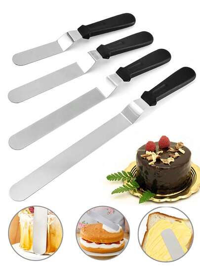 1件装不锈钢蛋糕抹平工具，厨房刮刀，用于涂抹面糊，斜角抹刀，不锈钢调色刀，弧形偏置刀片专业奶油霜抹刀，轻质塑料手柄抹刀，适用于蛋糕装饰、糕点烘焙等厨房用途