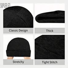 1 Piece YEET Logo Knitted Hat, Unisex - Black Winter Warm Hat With White And Blue YEET Text And Glasses Pattern, Soft Cold Weather Head Cover, Christmas And New Year Gift For Men And Women Casual Accessories (YEET Brand Design) - 黑色 - 查看 4