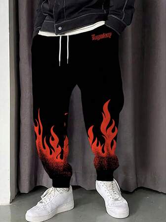 2025 New 3D Flame Print Sports Pants, Unisex Fitness Running Trousers, Autumn High Street Workout Fashionable Long Pants