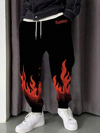 2025新款3D火焰印花运动裤，男女通用健身跑步裤，秋季高街时尚运动长裤